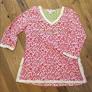 Gretchen Scott Cotton V Neck Tunic Floral Tunic Pink Cilantro Size SMALL